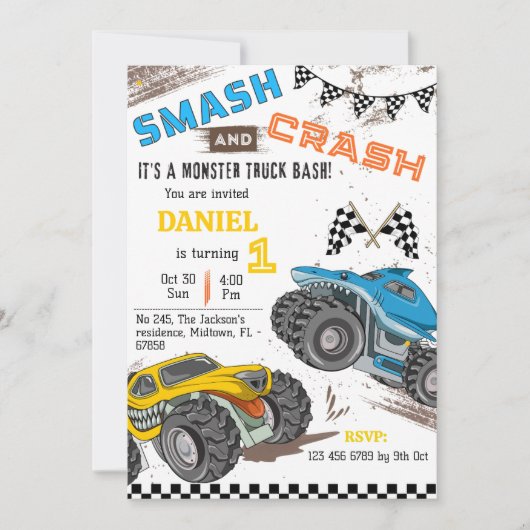 Eenvoudig schattig modern monstertruck kind 1e ver kaart (Voorkant)