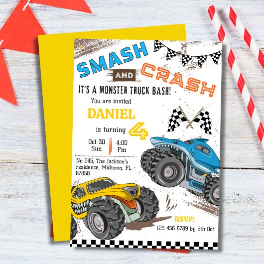 Eenvoudig schattig modern monstertruck kind 4e ver kaart