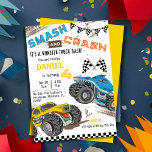 Eenvoudig schattig modern monstertruck kind 4e ver kaart<br><div class="desc">Beleef de opwinding voor de verjaardag van uw kind met onze "Monster Truck Bash 4th Birthday Invitation!" Dit is perfect voor jonge monstertruckliefhebbers, met dynamische illustraties van brullende monstertrucks in actie, compleet met modderspatten en bandensporen. Vetgedrukte en levendige tekst verklaart "SMASH and CRASH", het toneel voor een onvergetelijke, high-octane viering....</div>