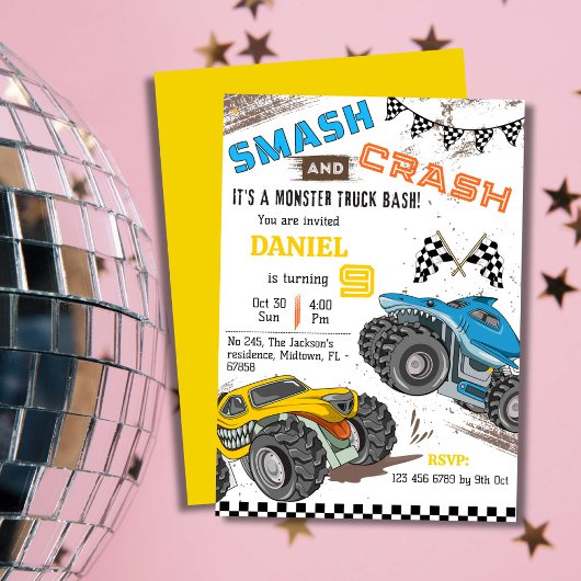 Eenvoudig schattig modern monstertruck kind 9e ver kaart