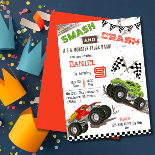 Eenvoudig schattig modern monstertruck kind 9e ver kaart