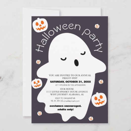 Eenvoudig schattig spooky halloween kostuum party kaart (Voorkant)