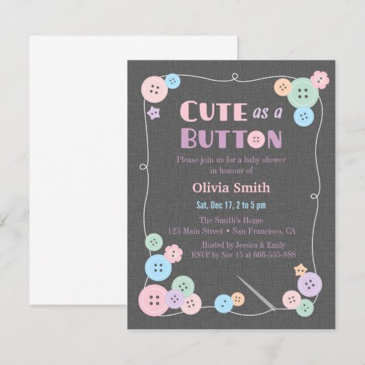 Eenvoudig Schattige als een Button Baby Shower Uit Kaart (Voorkant / Achterkant)