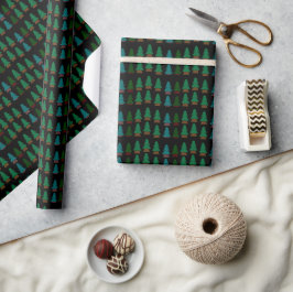 Eenvoudig Schattige bosrijke dennen kerstboompatro Cadeaupapier