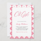 Eenvoudig Schattige Gingham Roze Plaid Meisje Baby Kaart (Voorkant)