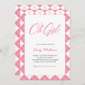 Eenvoudig Schattige Gingham Roze Plaid Meisje Baby Kaart (Voorkant / Achterkant)