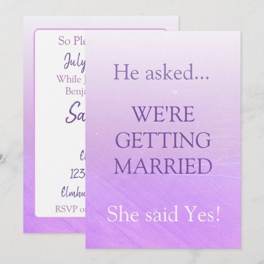 Eenvoudig Schattige Grappig Paarse Ze zei Ja Trouw Kaart (Voorkant / Achterkant)