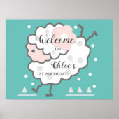 Eenvoudig Schattige Jumping Lamb 1e Verjaardag Cya Poster (Voorkant)