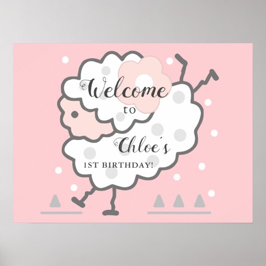 Eenvoudig Schattige Jumping Lamb 1e Verjaardag Wel Poster (Voorkant)