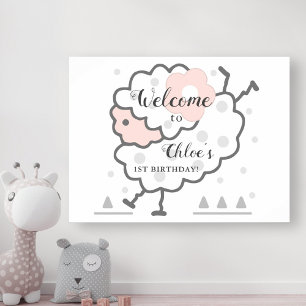 Eenvoudig Schattige Jumping Lamb 1e Verjaardag Wel Poster