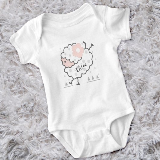 Eenvoudig Schattige Jumping Lamb Roze & Wit Romper