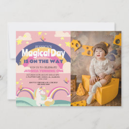 Eenvoudig Schattige Meisje Foto Eenhoorn Eerste Ve Kaart