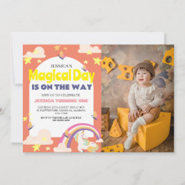 Eenvoudig Schattige Meisje Foto Eenhoorn Eerste Ve Kaart