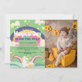 Eenvoudig Schattige Meisje Foto Eenhoorn Eerste Ve Kaart