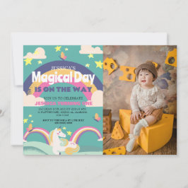 Eenvoudig Schattige Meisje Foto Eenhoorn Eerste Ve Kaart