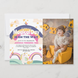 Eenvoudig Schattige Meisje Foto Eenhoorn Eerste Ve Kaart