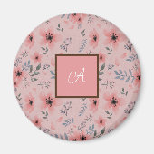 Eenvoudig Schattige Roze Bloem Boho Monogram Magneet (Voorkant)