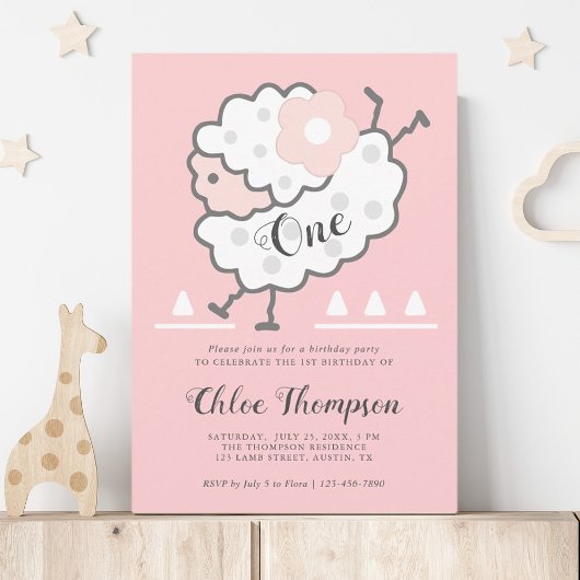 Eenvoudig Schattige springen wit lam 1e verjaardag Kaart