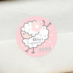 Eenvoudig Schattige springen wit lam 1e verjaardag Ronde Sticker