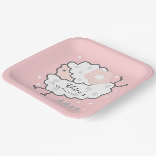 Eenvoudig Schattige Springen wit Lamb 1e Verjaarda Papieren Bordje (Gebogen)