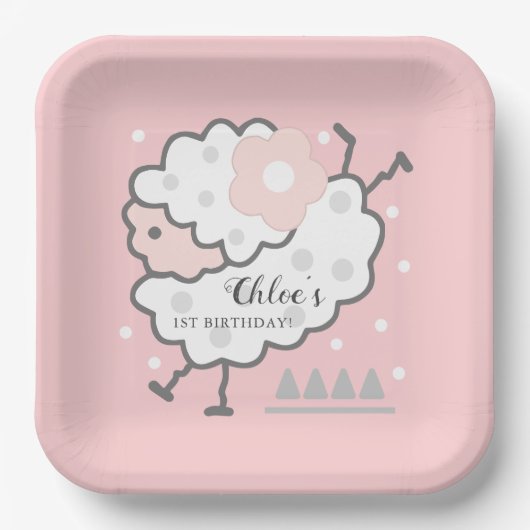 Eenvoudig Schattige Springen wit Lamb 1e Verjaarda Papieren Bordje (Voorkant)