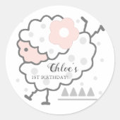 Eenvoudig Schattige springlam roze & wit 1e verjaa Ronde Sticker (Voorkant)