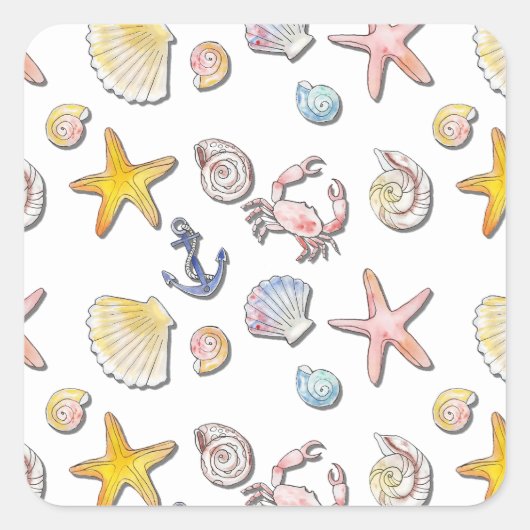 Eenvoudig Schattige strandontwerp Vierkante Sticker (Voorkant)