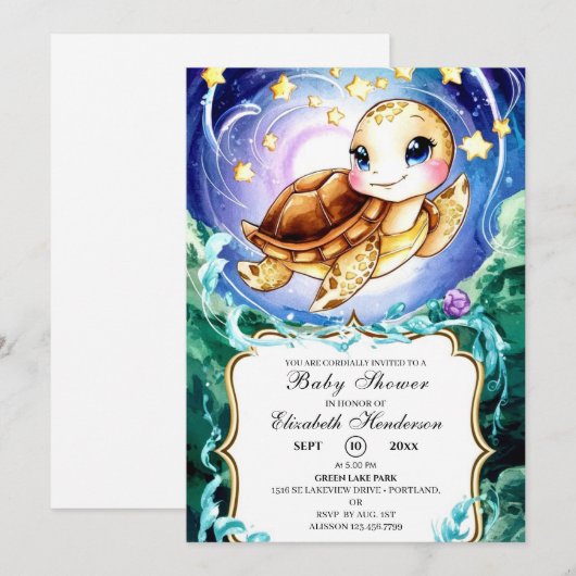 Eenvoudig Schattige Turtle Baby shower Kaart (Voorkant / Achterkant)