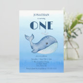 Eenvoudig Schattige Walvisblauw Zee 1e Verjaardag Kaart (Staand voorkant)