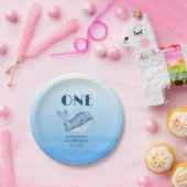 Eenvoudig Schattige Walvisblauw Zee 1e Verjaardag Papieren Bordje (Feest)