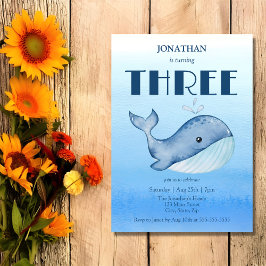 Eenvoudig Schattige Walvisblauw Zee 3e Verjaardag Kaart