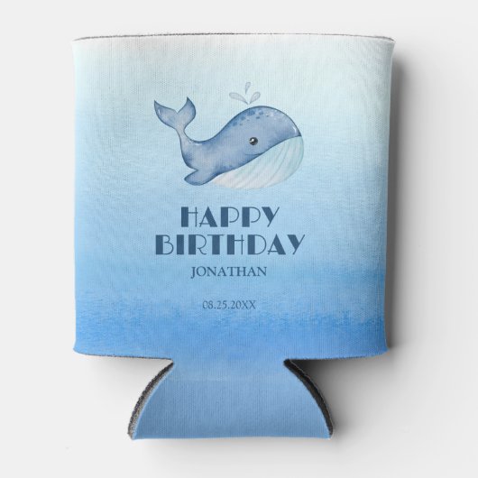 Eenvoudig Schattige walvisblauw Zee Happy Birthday Blikjeskoeler (Voorkant)