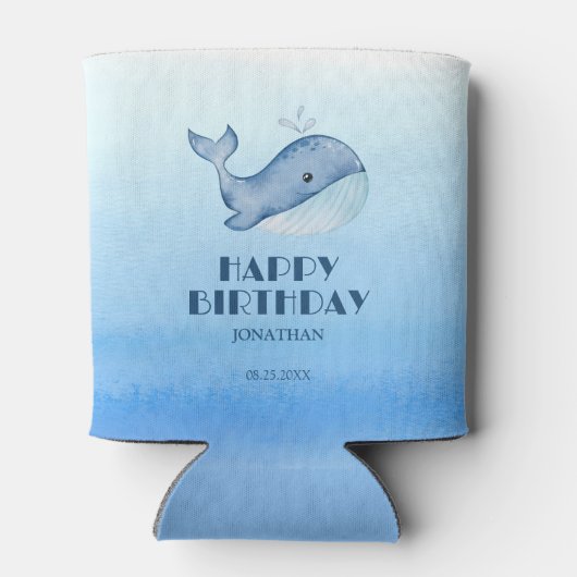 Eenvoudig Schattige walvisblauw Zee Happy Birthday Blikjeskoeler (Achterkant)