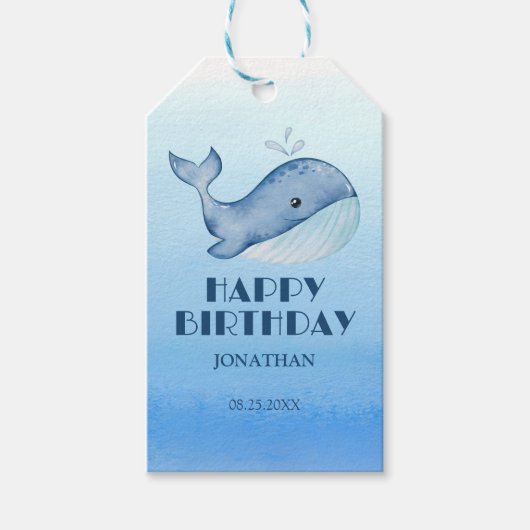 Eenvoudig Schattige walvisblauw Zee Happy Birthday Cadeaulabel (Voorkant)