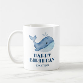 Eenvoudig Schattige walvisblauw Zee Happy Birthday Koffiemok