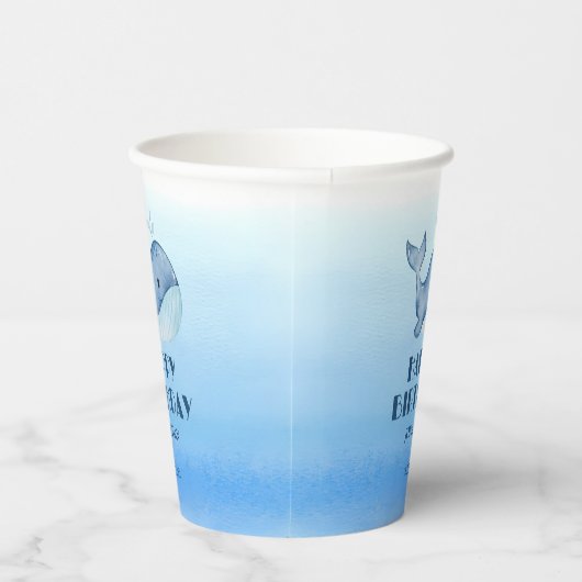 Eenvoudig Schattige walvisblauw Zee Happy Birthday Papieren Bekers (Rechts)