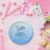 Eenvoudig Schattige walvisblauw Zee Happy Birthday Papieren Bordje (Feest)