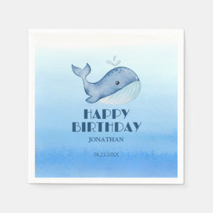 Eenvoudig Schattige walvisblauw Zee Happy Birthday Servet