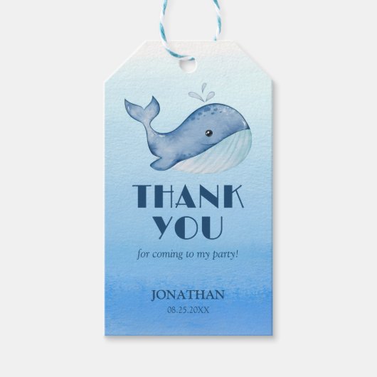 Eenvoudig Schattige Walvisblauw Zee Verjaardag Dan Cadeaulabel (Voorkant)