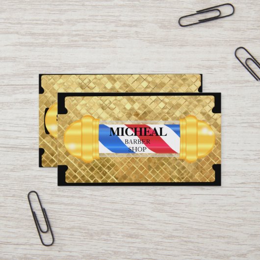 Eenvoudig scheermes gouden blade kapper visitekaartje (Voorkant / Achterkant in situ)