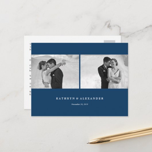 Eenvoudig Schone Blauwe Lijst Weddenschap Bedankt  Briefkaart (Voorkant / Achterkant in situ)