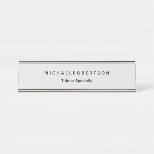 Eenvoudig schoon elegant modern minimalistisch gri bureau naambordje (Voorkant)