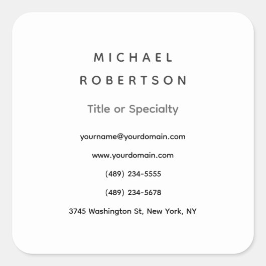 Eenvoudig schoon elegant modern minimalistisch wit vierkante sticker (Voorkant)