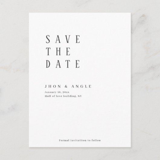 Eenvoudig schoon minimaal Modern sparen de Datum Briefkaart (Voorkant)