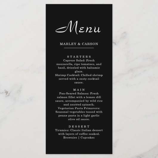 Eenvoudig schoon minimalistisch script Slanke zwar Menu (Voorkant)