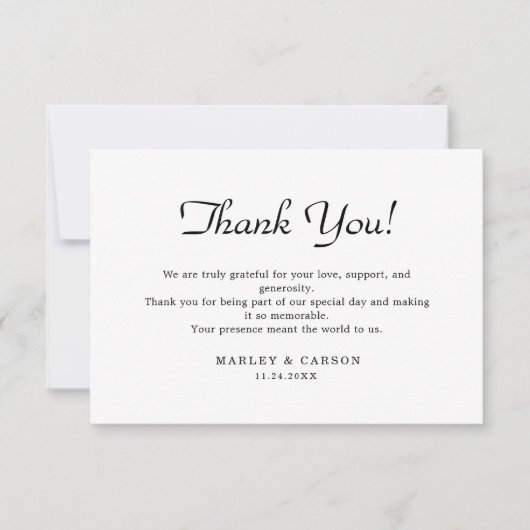 Eenvoudig Schoon Minimalistisch Script Trouwen Bedankkaart (Voorkant)