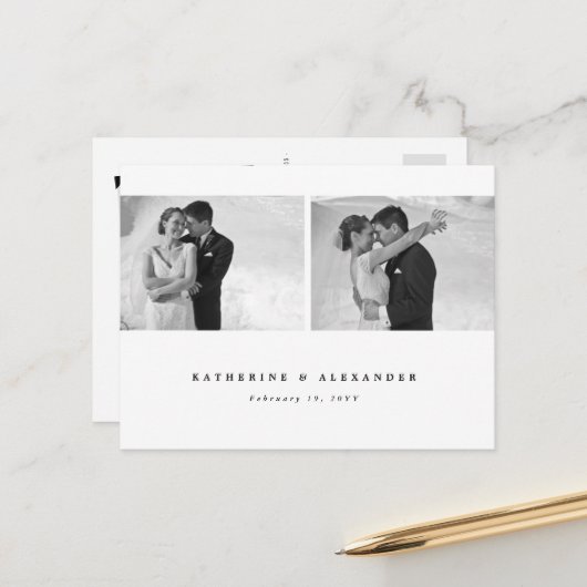 Eenvoudig schoon wit Lijst bruiloft Dank je wel 2  Briefkaart (Voorkant / Achterkant in situ)