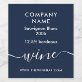 Eenvoudig Schrift - Marineblauw & Wit Wijn Etiket (Enkel label)