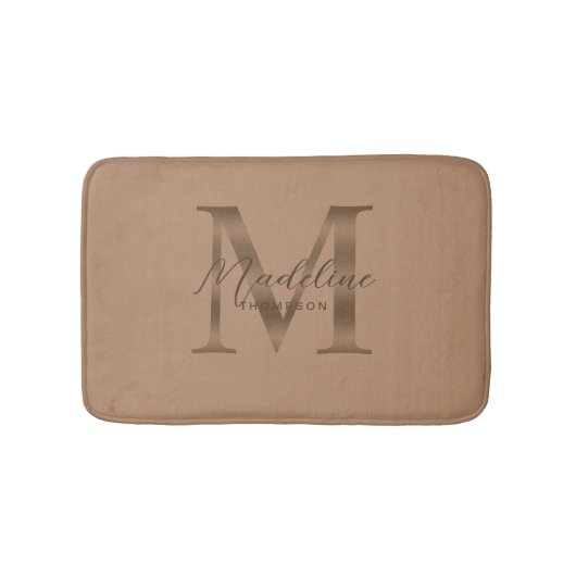 Eenvoudig Schrift Metalen Taupe Gouden Monogram Badmat (Voorkant)