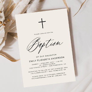 Eenvoudig Schrift Neutraal Beige Doop Kaart